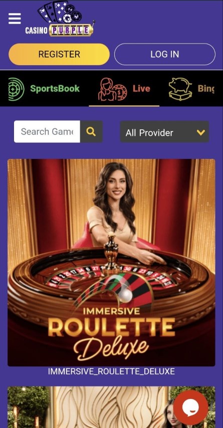 Play live roulette games in the Casino Purple app